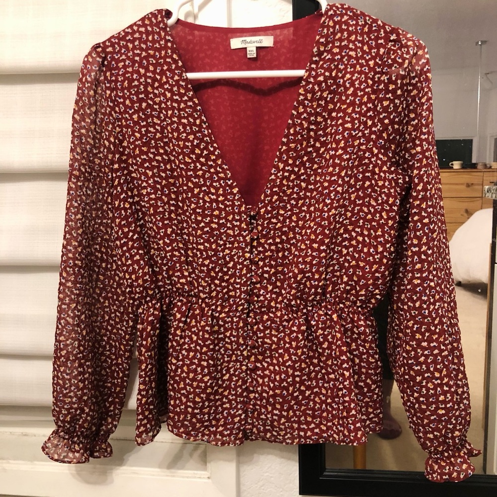 Madewell Floral Pattern Peplum Blouse XXS